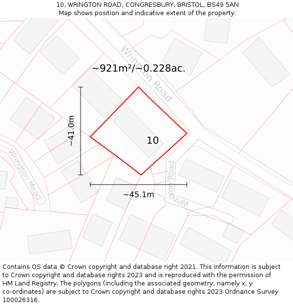 10, WRINGTON ROAD, CONGRESBURY, BRISTOL, BS49 5AN: Plot and title map