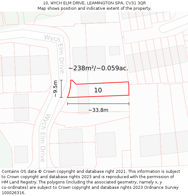 10, WYCH ELM DRIVE, LEAMINGTON SPA, CV31 3QR: Plot and title map