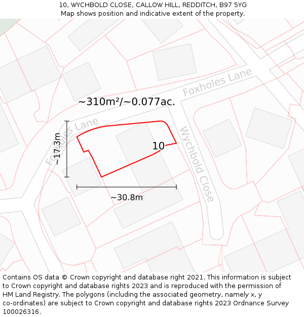 10, WYCHBOLD CLOSE, CALLOW HILL, REDDITCH, B97 5YG: Plot and title map