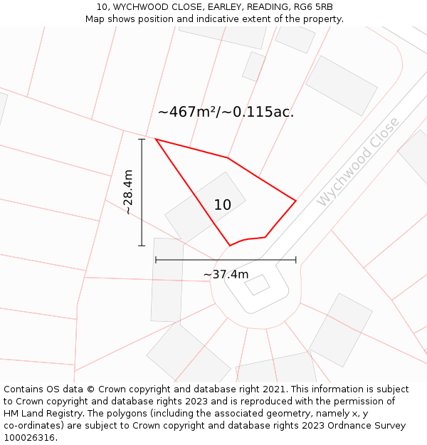 10, WYCHWOOD CLOSE, EARLEY, READING, RG6 5RB: Plot and title map