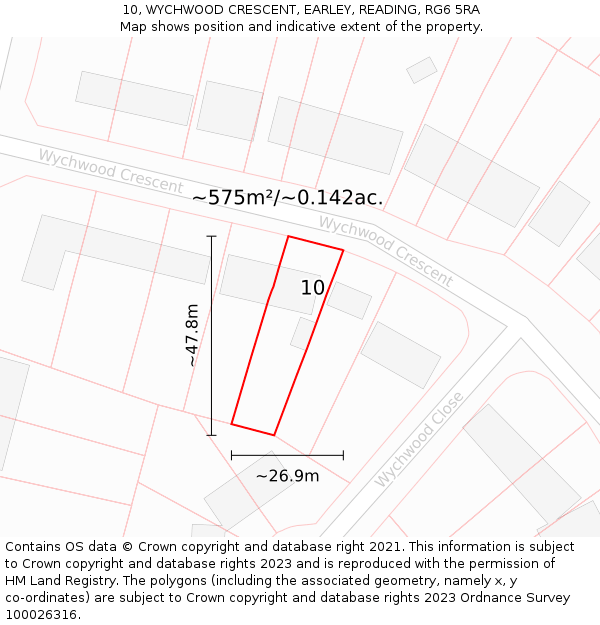 10, WYCHWOOD CRESCENT, EARLEY, READING, RG6 5RA: Plot and title map
