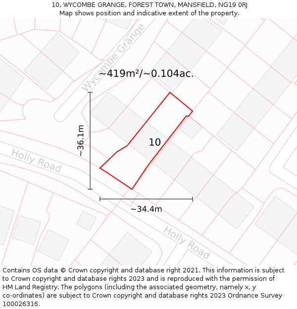 10, WYCOMBE GRANGE, FOREST TOWN, MANSFIELD, NG19 0RJ: Plot and title map