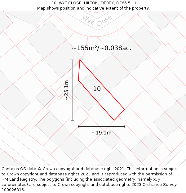 10, WYE CLOSE, HILTON, DERBY, DE65 5LH: Plot and title map