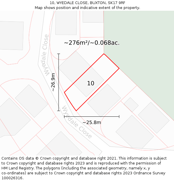 10, WYEDALE CLOSE, BUXTON, SK17 9RF: Plot and title map
