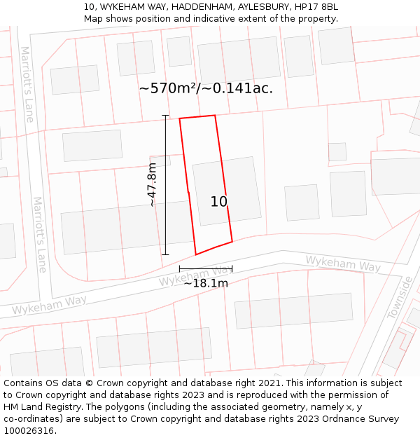 10, WYKEHAM WAY, HADDENHAM, AYLESBURY, HP17 8BL: Plot and title map