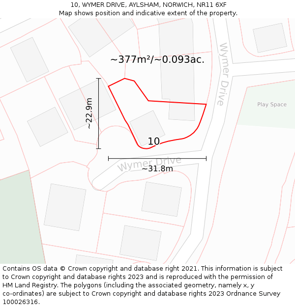 10, WYMER DRIVE, AYLSHAM, NORWICH, NR11 6XF: Plot and title map