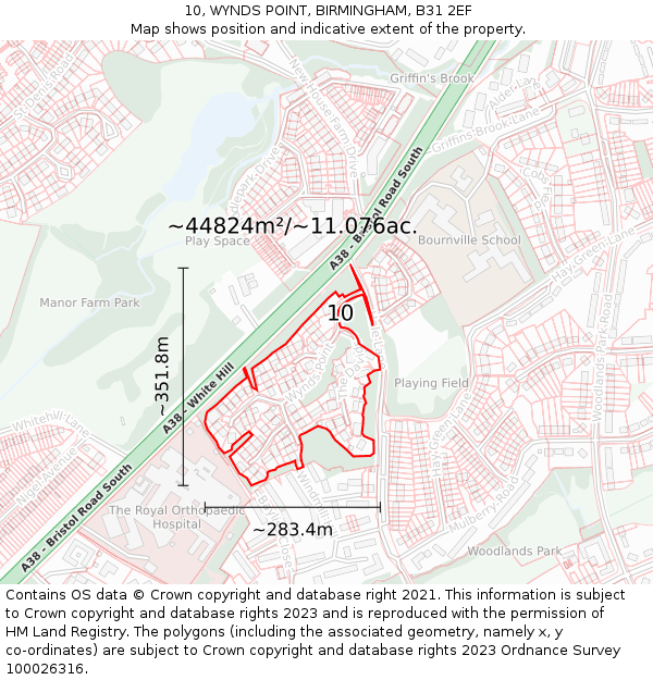 10, WYNDS POINT, BIRMINGHAM, B31 2EF: Plot and title map