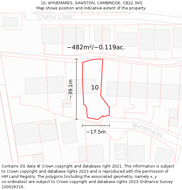 10, WYNEMARES, SAWSTON, CAMBRIDGE, CB22 3XG: Plot and title map