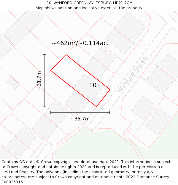 10, WYNFORD GREEN, AYLESBURY, HP21 7QA: Plot and title map