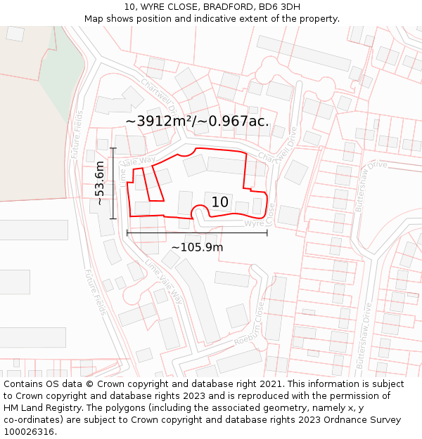 10, WYRE CLOSE, BRADFORD, BD6 3DH: Plot and title map