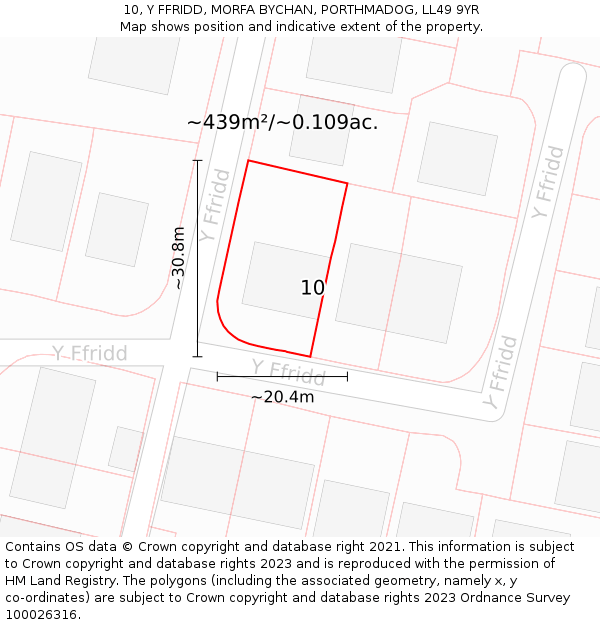10, Y FFRIDD, MORFA BYCHAN, PORTHMADOG, LL49 9YR: Plot and title map