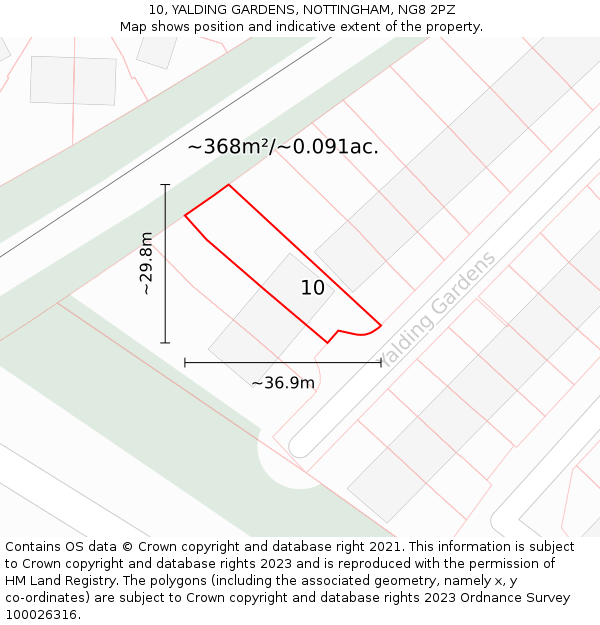 10, YALDING GARDENS, NOTTINGHAM, NG8 2PZ: Plot and title map