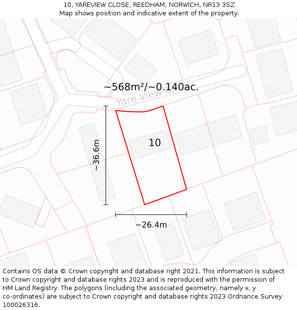 10, YAREVIEW CLOSE, REEDHAM, NORWICH, NR13 3SZ: Plot and title map