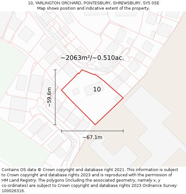 10, YARLINGTON ORCHARD, PONTESBURY, SHREWSBURY, SY5 0SE: Plot and title map