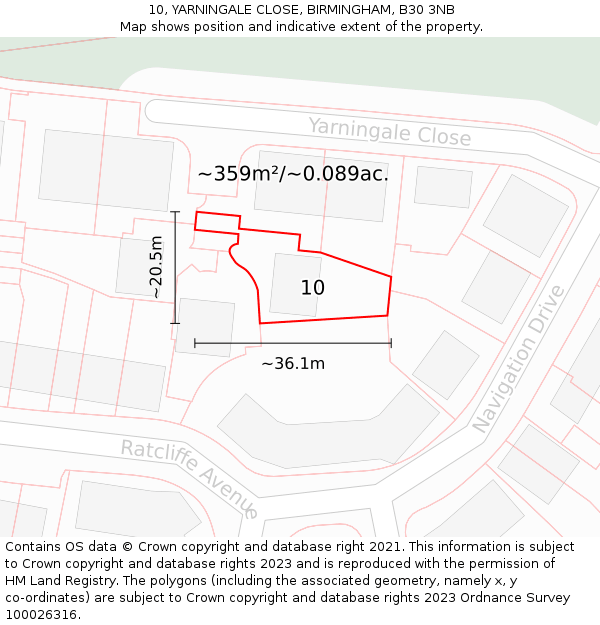 10, YARNINGALE CLOSE, BIRMINGHAM, B30 3NB: Plot and title map