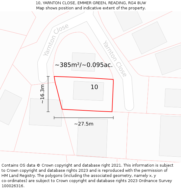 10, YARNTON CLOSE, EMMER GREEN, READING, RG4 8UW: Plot and title map