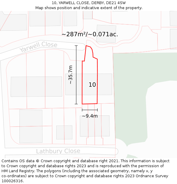 10, YARWELL CLOSE, DERBY, DE21 4SW: Plot and title map