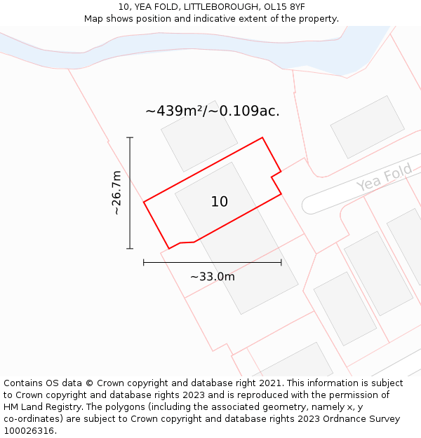 10, YEA FOLD, LITTLEBOROUGH, OL15 8YF: Plot and title map