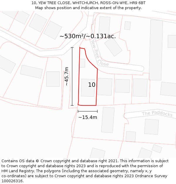10, YEW TREE CLOSE, WHITCHURCH, ROSS-ON-WYE, HR9 6BT: Plot and title map