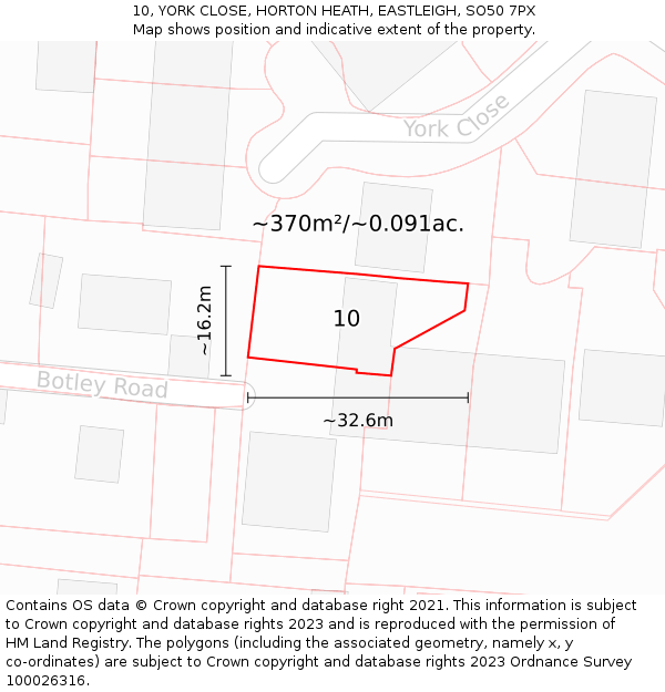 10, YORK CLOSE, HORTON HEATH, EASTLEIGH, SO50 7PX: Plot and title map