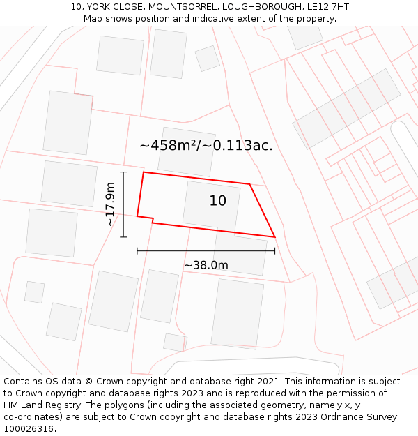 10, YORK CLOSE, MOUNTSORREL, LOUGHBOROUGH, LE12 7HT: Plot and title map