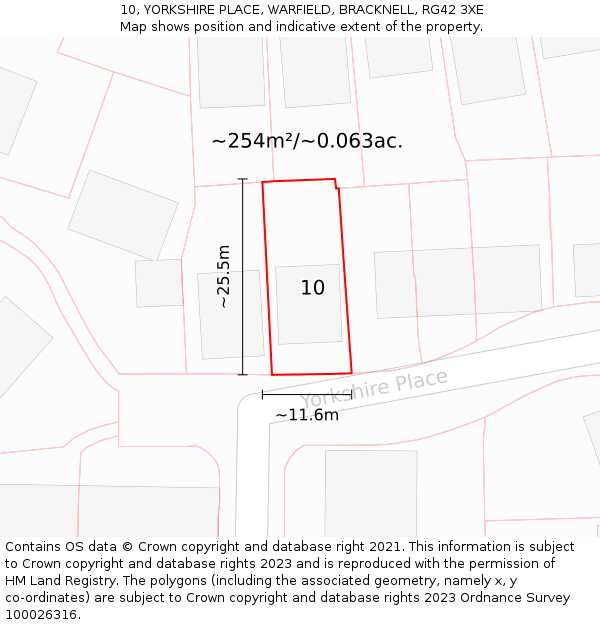 10, YORKSHIRE PLACE, WARFIELD, BRACKNELL, RG42 3XE: Plot and title map