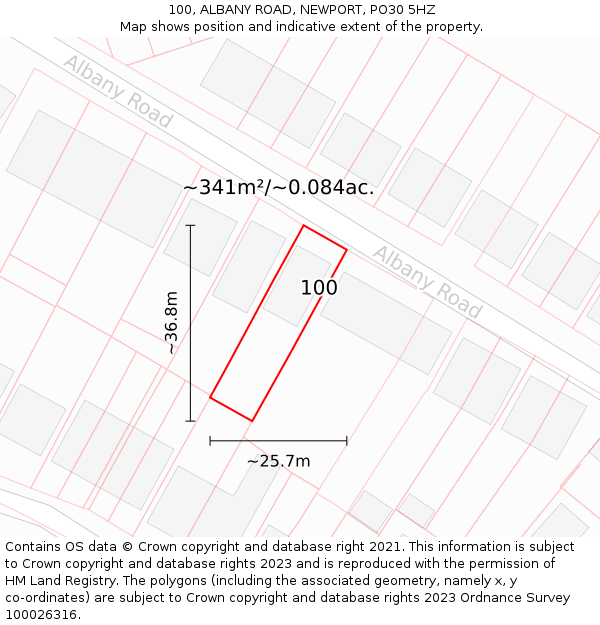 100, ALBANY ROAD, NEWPORT, PO30 5HZ: Plot and title map
