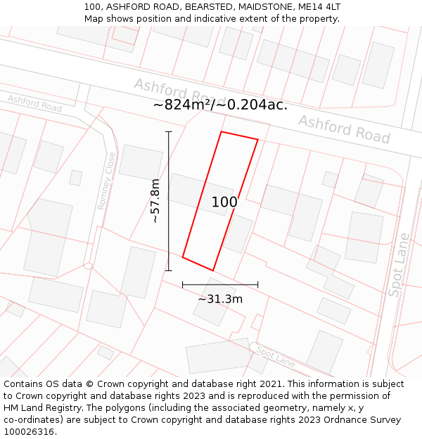 100, ASHFORD ROAD, BEARSTED, MAIDSTONE, ME14 4LT: Plot and title map