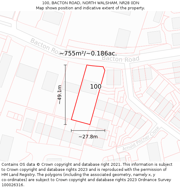 100, BACTON ROAD, NORTH WALSHAM, NR28 0DN: Plot and title map