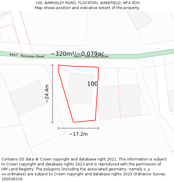 100, BARNSLEY ROAD, FLOCKTON, WAKEFIELD, WF4 4DH: Plot and title map