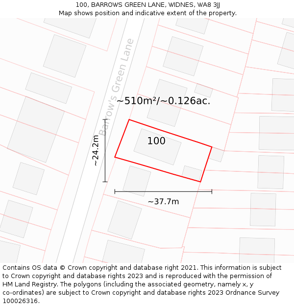 100, BARROWS GREEN LANE, WIDNES, WA8 3JJ: Plot and title map