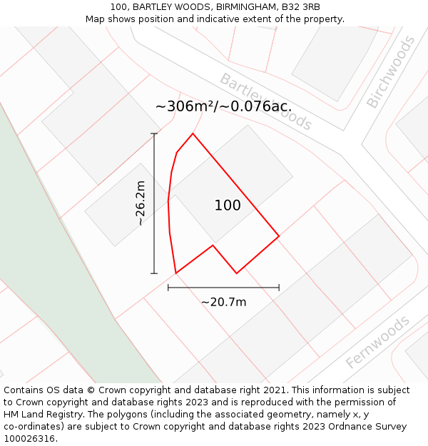 100, BARTLEY WOODS, BIRMINGHAM, B32 3RB: Plot and title map