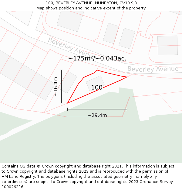 100, BEVERLEY AVENUE, NUNEATON, CV10 9JR: Plot and title map