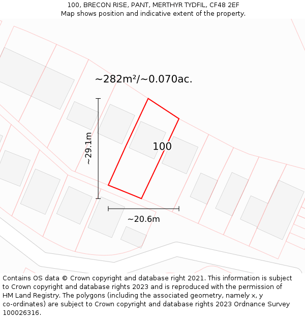 100, BRECON RISE, PANT, MERTHYR TYDFIL, CF48 2EF: Plot and title map