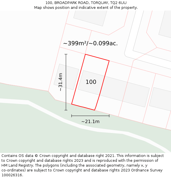 100, BROADPARK ROAD, TORQUAY, TQ2 6UU: Plot and title map