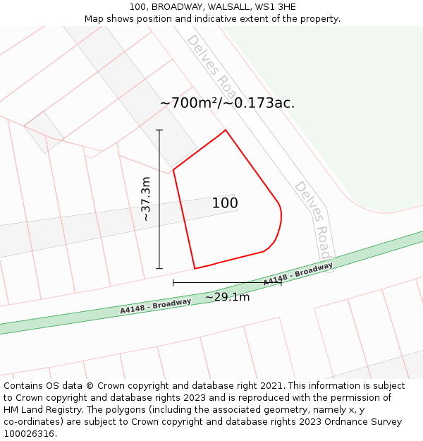 100, BROADWAY, WALSALL, WS1 3HE: Plot and title map