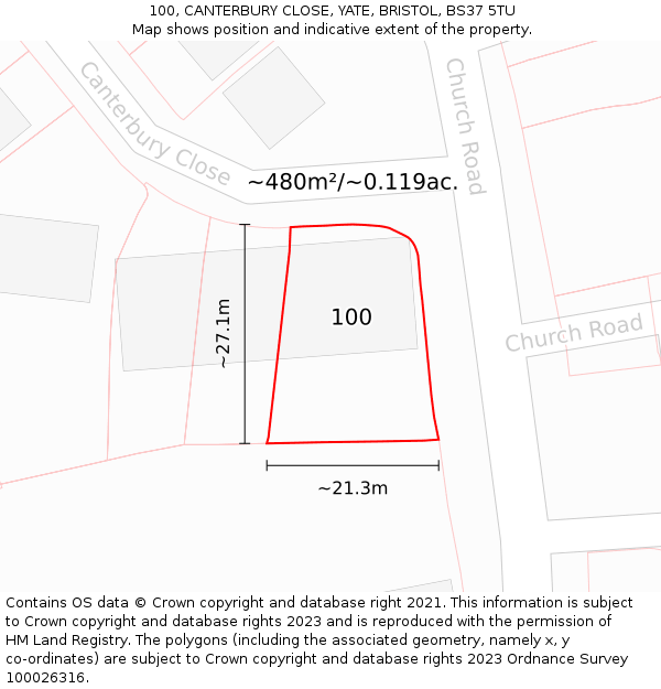 100, CANTERBURY CLOSE, YATE, BRISTOL, BS37 5TU: Plot and title map