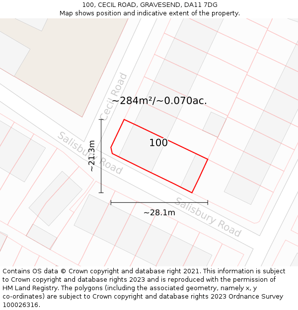 100, CECIL ROAD, GRAVESEND, DA11 7DG: Plot and title map