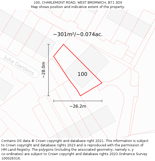 100, CHARLEMONT ROAD, WEST BROMWICH, B71 3DX: Plot and title map