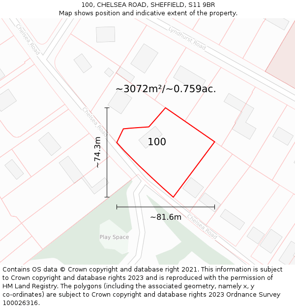 100, CHELSEA ROAD, SHEFFIELD, S11 9BR: Plot and title map