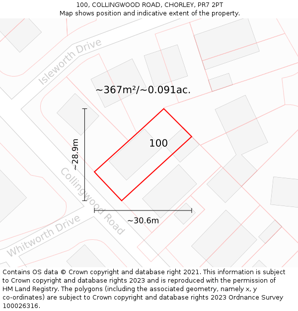 100, COLLINGWOOD ROAD, CHORLEY, PR7 2PT: Plot and title map