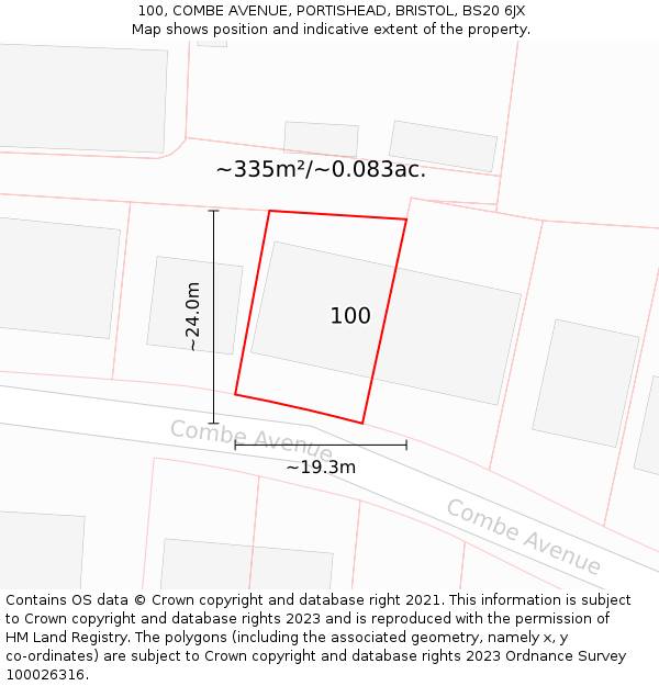 100, COMBE AVENUE, PORTISHEAD, BRISTOL, BS20 6JX: Plot and title map