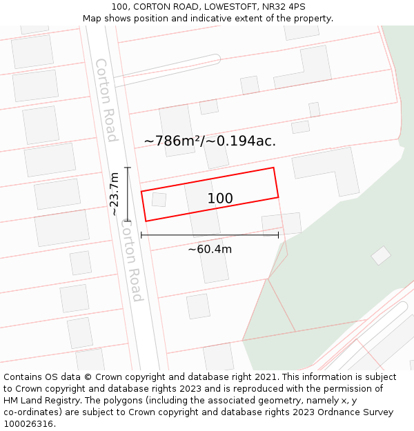 100, CORTON ROAD, LOWESTOFT, NR32 4PS: Plot and title map