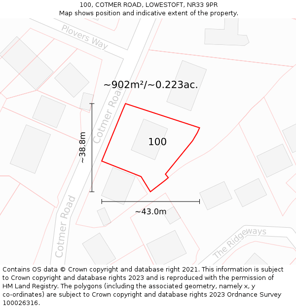 100, COTMER ROAD, LOWESTOFT, NR33 9PR: Plot and title map