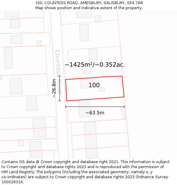 100, COUNTESS ROAD, AMESBURY, SALISBURY, SP4 7AR: Plot and title map