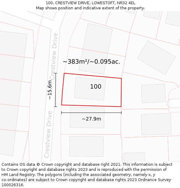 100, CRESTVIEW DRIVE, LOWESTOFT, NR32 4EL: Plot and title map