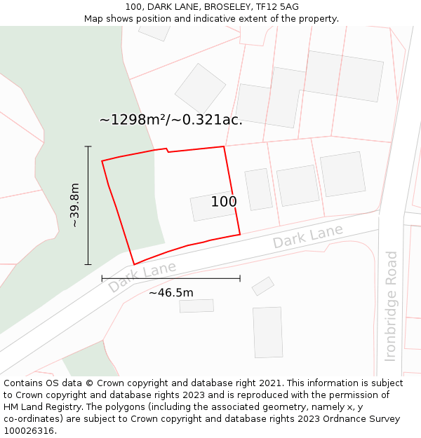 100, DARK LANE, BROSELEY, TF12 5AG: Plot and title map