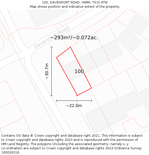 100, DAVENPORT ROAD, YARM, TS15 9TW: Plot and title map