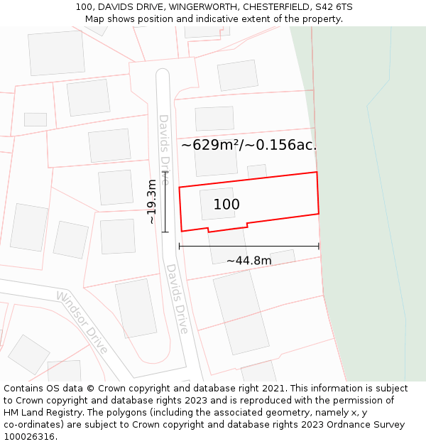100, DAVIDS DRIVE, WINGERWORTH, CHESTERFIELD, S42 6TS: Plot and title map