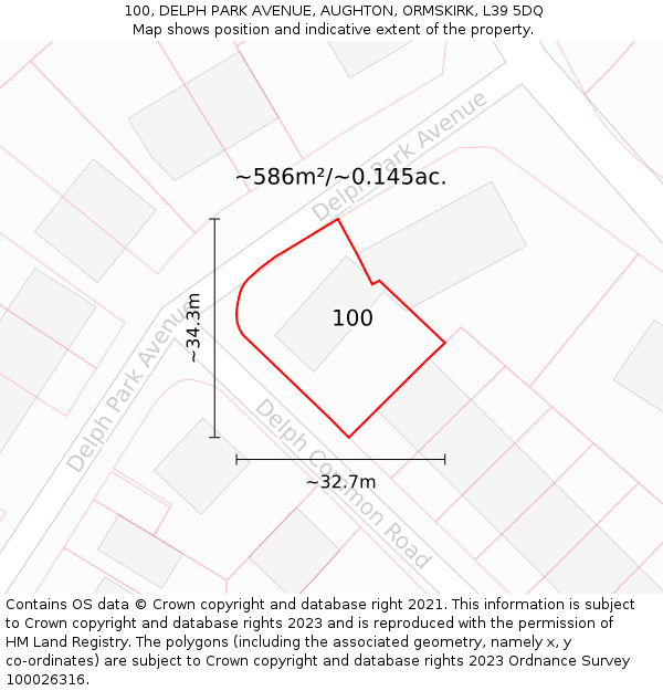 100, DELPH PARK AVENUE, AUGHTON, ORMSKIRK, L39 5DQ: Plot and title map